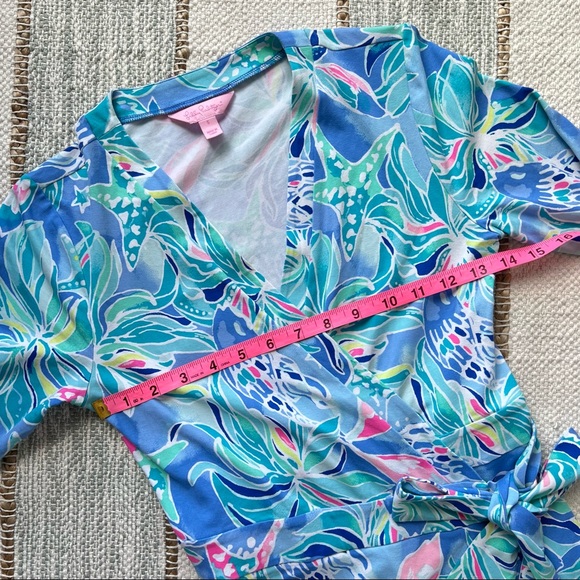 Lilly Pulitzer Karlie Bennet Blue Celestial Seas Wrap Romper Women’s Size Small - Picture 5 of 10